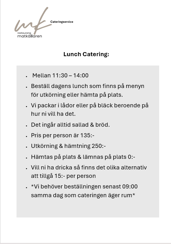 Lunchcatering meny 1 Lunchcatering meny 1