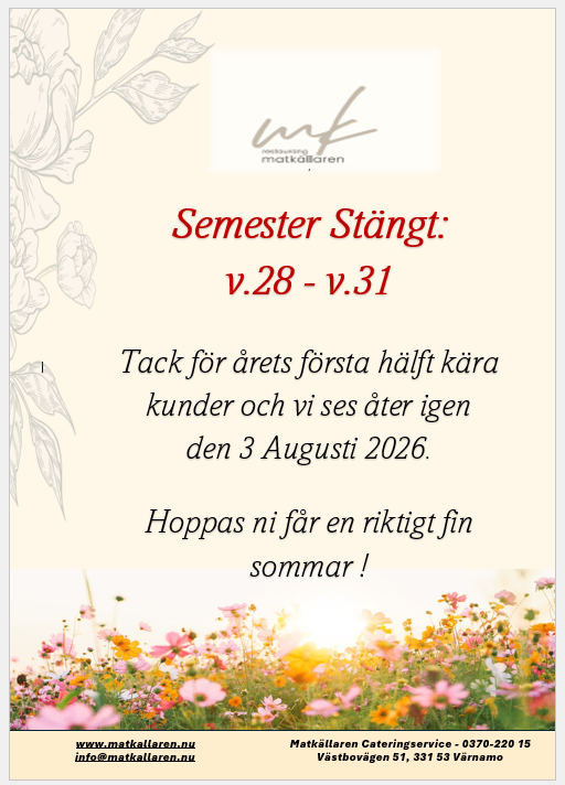 Semesterstängt 2026